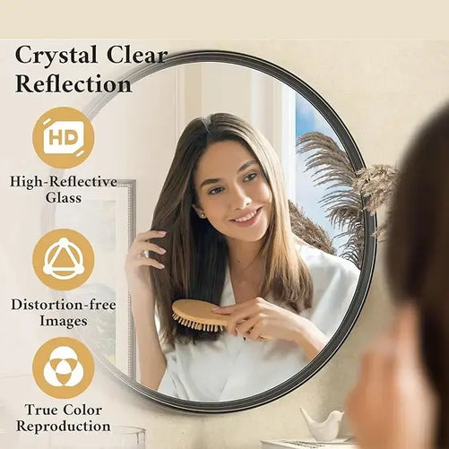 Round Framed Bathroom Mirror – Modern Shatterproof Circle Wall Mirror for Vanity, Ideal for Farmhouse Bathrooms, Bedrooms, Entryways, Living Rooms, Stylish Accent for Any Interior