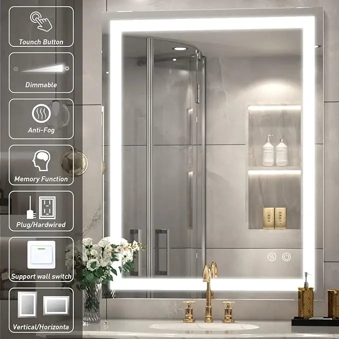 LED Bathroom Mirror with Lights – Front and Backlit, Anti-Fog, Shatterproof Tempered Glass, Waterproof, Memory Function, UL Listed – Modern Vanity Mirror for Multi Use