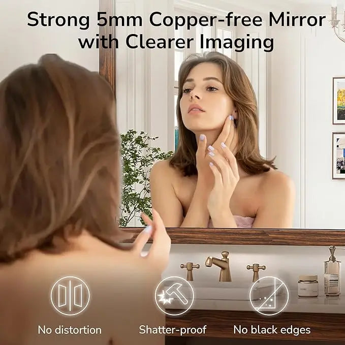 Wood Frame Bathroom Vanity Mirror for Wall – Farmhouse Vanity Mirror for Over Sink, Horizontal/Vertical Mount, Decorative Wooden Mirror for Bathroom, Living Room, Bedroom, Entryway