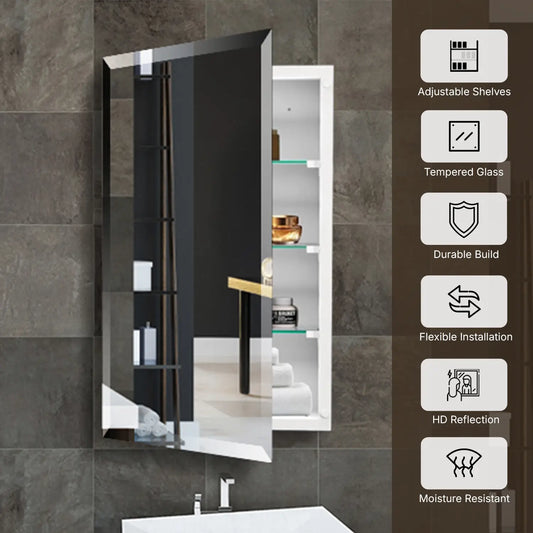 Frameless Beveled Mirror Medicine Cabinet – Wall-Mounted