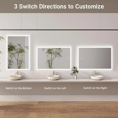 Backlit Vanity Mirror with Lights – Anti-Fog Bathroom Mirror, Frontlit & Dimmable, 3-Color Lighting (Warm/Natural/White), Wall-Mounted Horizontal or Vertical for Bathroom