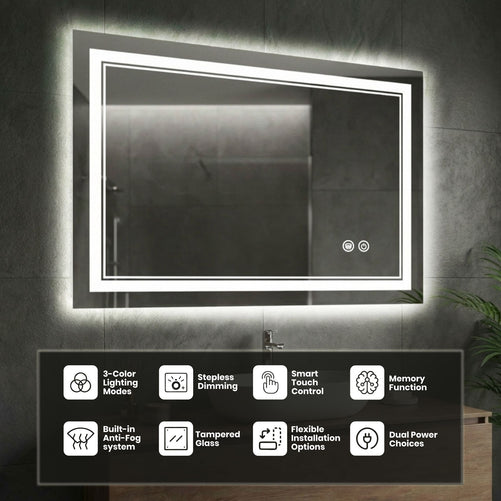 Dimmable Double LED Bathroom Mirror – Front & Backlit, Anti-Fog