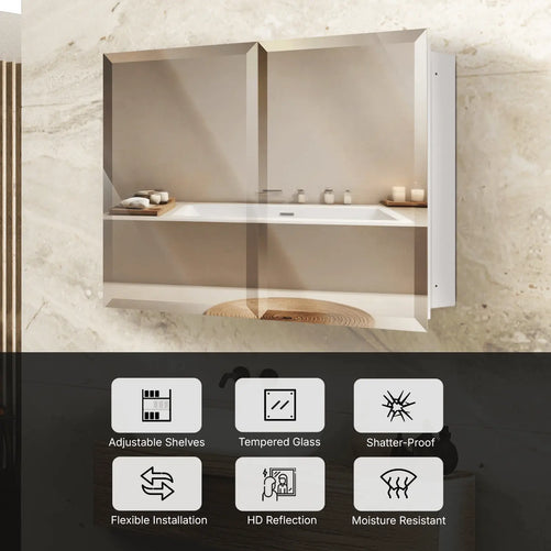 14x24 Frameless Beveled Mirror Medicine Cabinet – Wall-Mounted