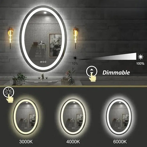 Oval LED Bathroom Vanity Mirror – Frontlit Vanity Mirror with Lights, Dimmable & Anti-Fog, Wall Mounted Lighted Mirror for Makeup, Modern Bathroom Décor for Stylish Vanity