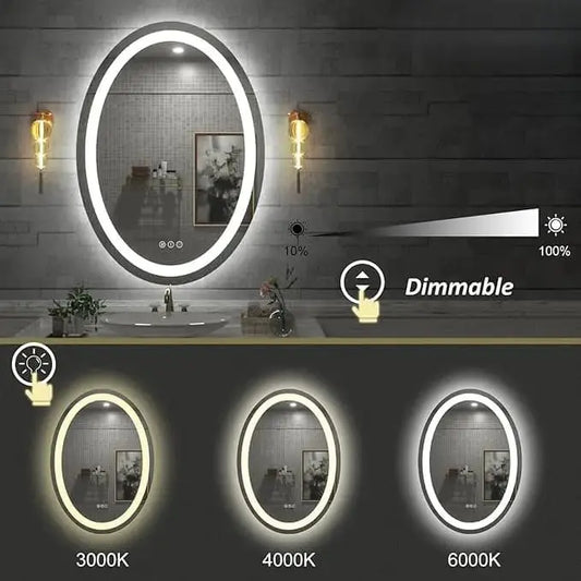Oval LED Bathroom Vanity Mirror – Frontlit Vanity Mirror with Lights, Dimmable & Anti-Fog, Wall Mounted Lighted Mirror for Makeup, Modern Bathroom Décor for Stylish Vanity