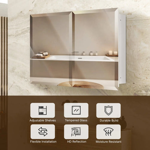 Frameless Beveled Mirror Medicine Cabinet – Wall-Mounted
