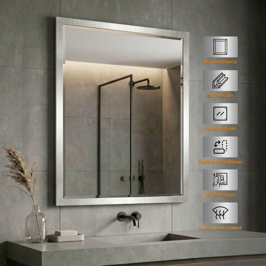 Brushed Nickel Bathroom Mirror – Modern 30x40 Rectangular Bathroom Vanity Mirror Sleek Design