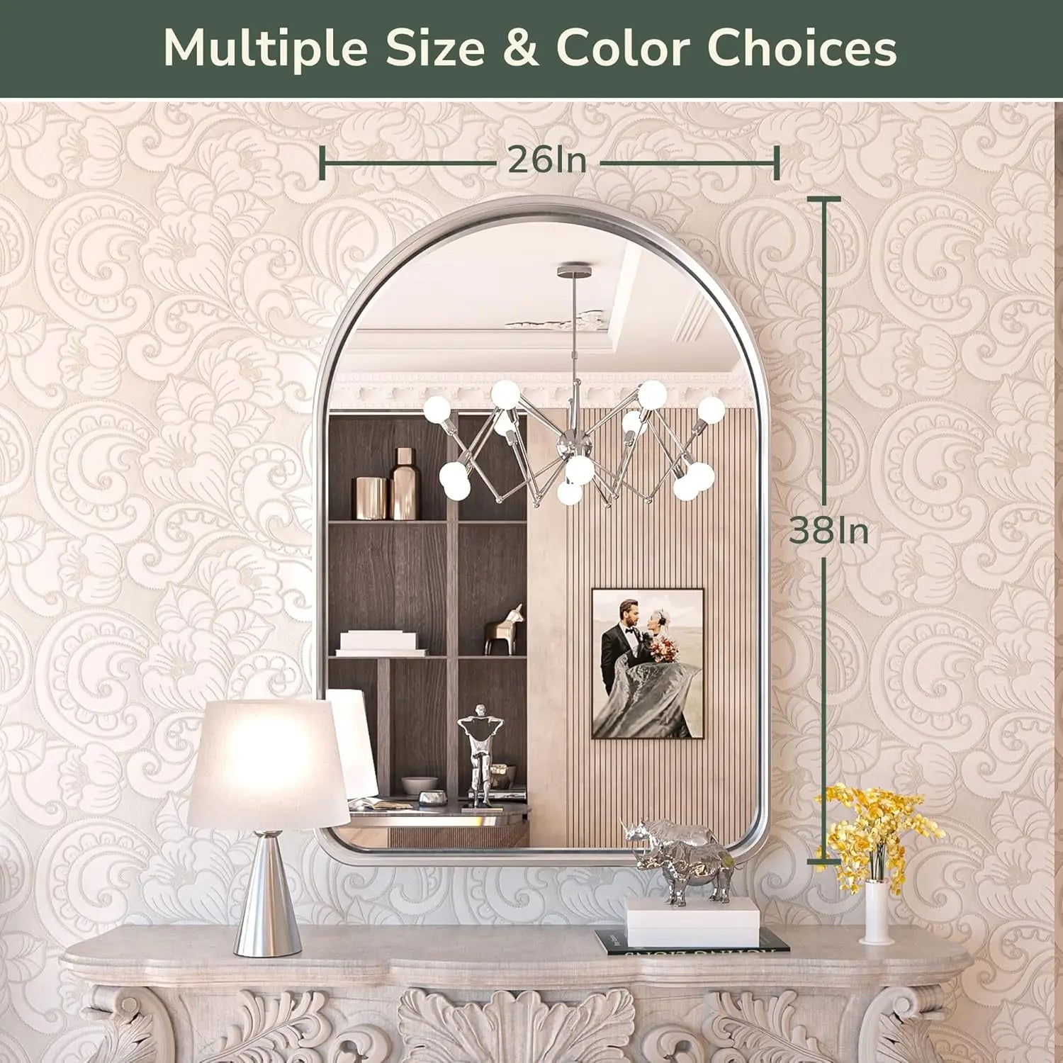 Modern Arch Framed Bathroom Vanity Mirror – Wall Mounted, Stylish Arch Design, Sleek Bathroom Wall Mirror, Elegant and Durable, Ideal for Home, Salon, or Commercial Use
