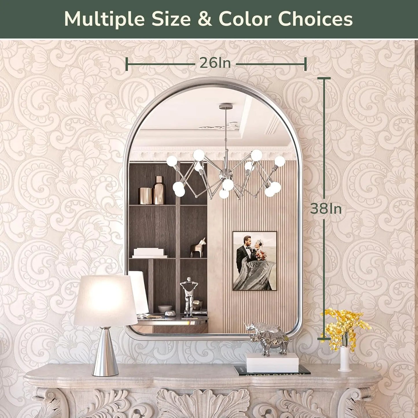 Modern Arch Framed Bathroom Vanity Mirror – Wall Mounted, Stylish Arch Design, Sleek Bathroom Wall Mirror, Elegant and Durable, Ideal for Home, Salon, or Commercial Use
