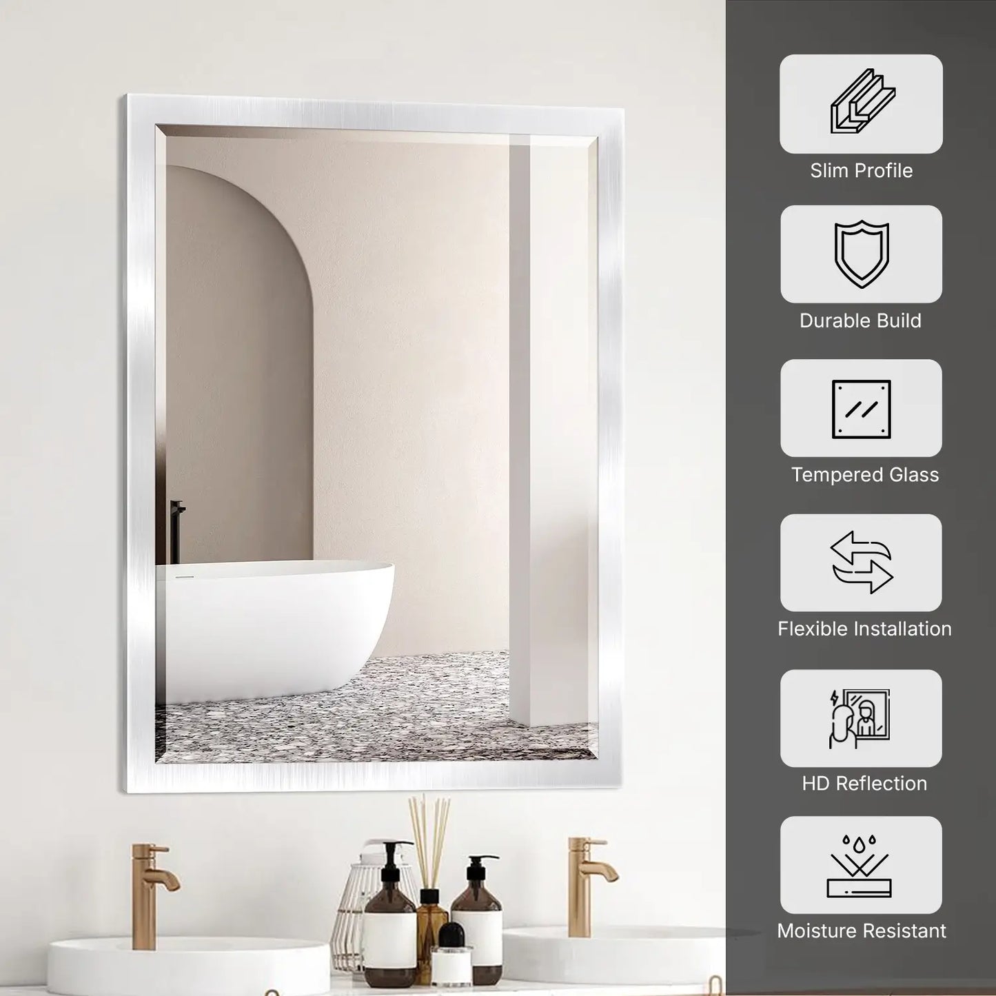 Brushed Nickel Bathroom Mirror – Modern 30x40 Rectangular Bathroom Vanity Mirror Sleek Design