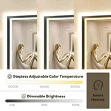 LED Bathroom Vanity Mirror with Frame – Front & Backlit, Aluminum Rectangle, Beveled Edge, 3-Color Stepless Dimmable, Anti-Fog, Memory Function, Wall-Mounted Lighted Mirror