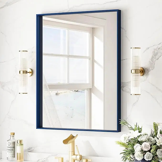 Modern Matte Black Bathroom Mirror – Versatile Mounting