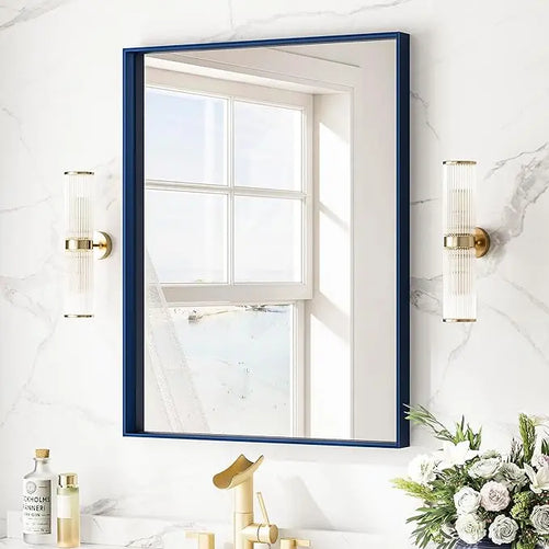 Modern Matte Black Bathroom Mirror – Versatile Mounting