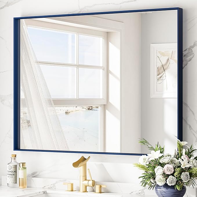 Modern Matte Black Bathroom Mirror – Versatile Mounting