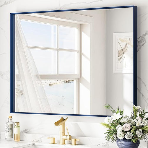 Modern Matte Black Bathroom Mirror – Versatile Mounting