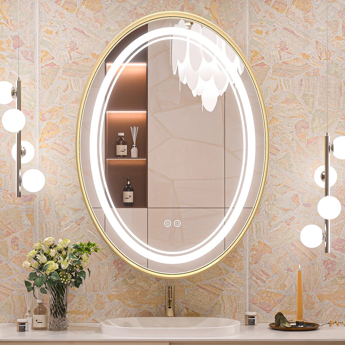 Dimmable LED Oval Mirror – Framed Frontlit Vanity Mirror for Bathroom, Bedroom, Living Room with 3 Color Options, CRI 90+, Wall-Mounted Illuminated Lighted Mirror for Modern