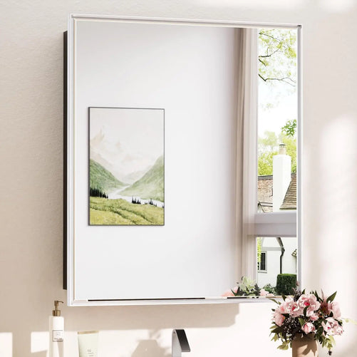 Modern Bathroom Vanity Mirror with Storage – Beveled Metal Frame, Aluminum Alloy Medicine Cabinet with Adjustable Shelves – Ideal for Bathroom, Living room Organization and Stylish Décor