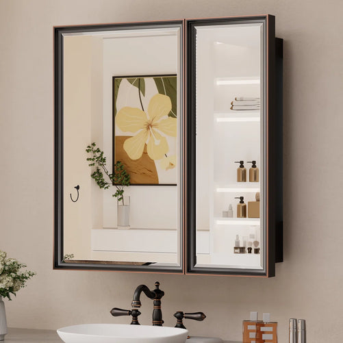 Modern Bathroom Vanity Mirror with Storage – Beveled Metal Frame, Aluminum Alloy Medicine Cabinet with Adjustable Shelves – Ideal for Bathroom, Living room Organization and Stylish Décor