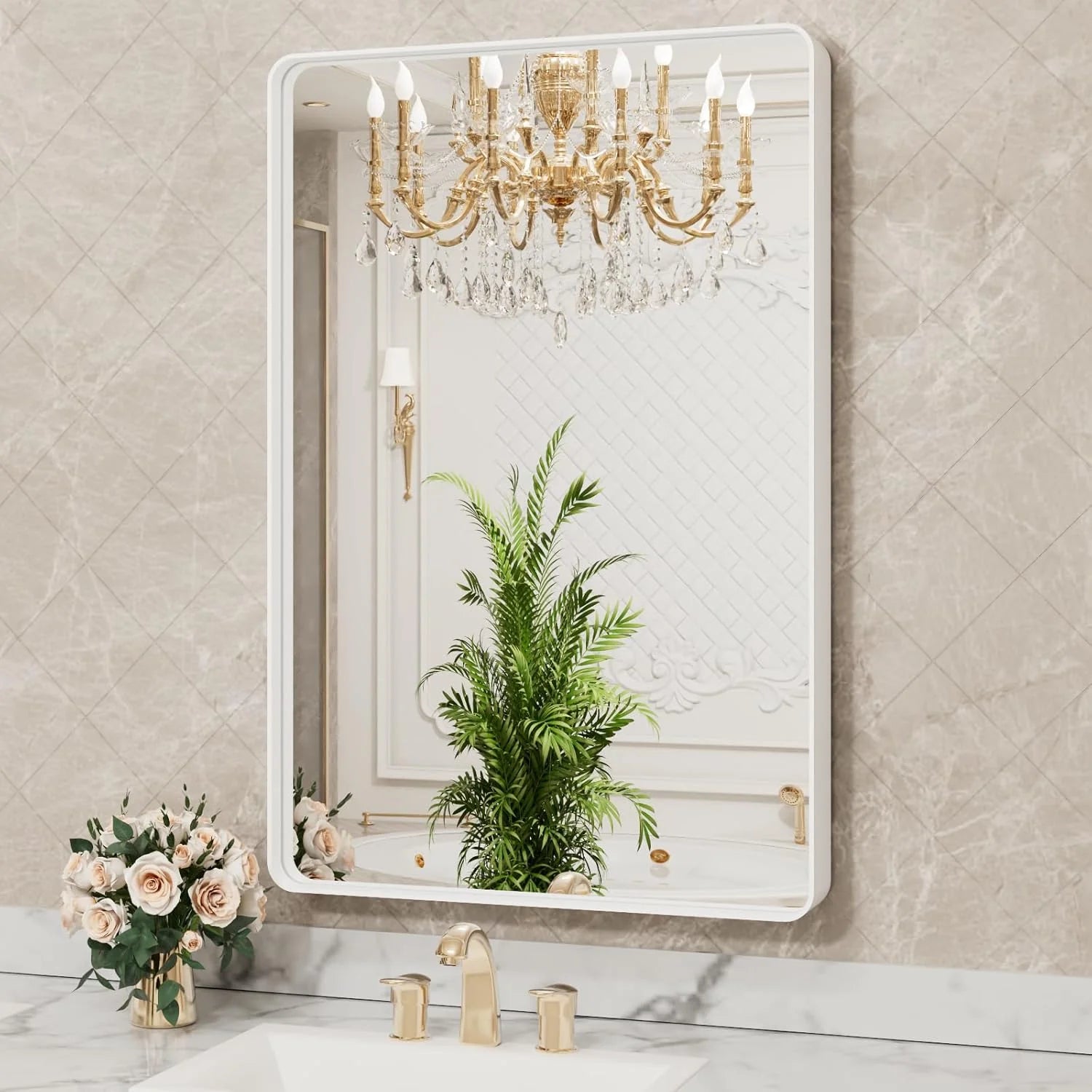 Aluminum Framed Bathroom Vanity Mirror – HD Tempered Glass Wall-Mounted Design, Ideal for Over-the-Sink Use, Supports Horizontal/Vertical Installation for Modern Décor