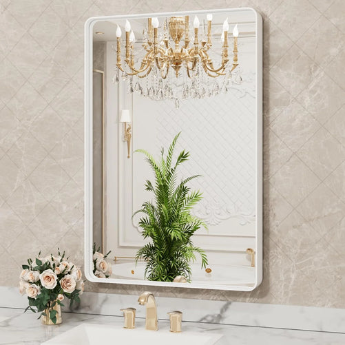 Aluminum Framed Bathroom Vanity Mirror – HD Tempered Glass Wall-Mounted Design, Ideal for Over-the-Sink Use, Supports Horizontal/Vertical Installation for Modern Décor