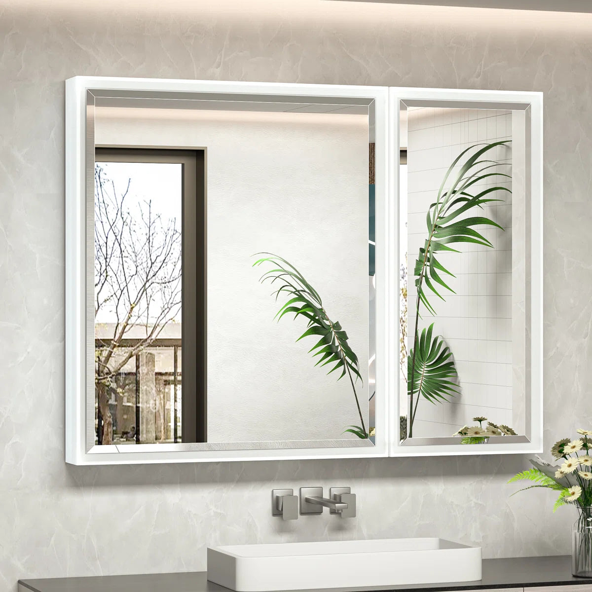 Modern Bathroom Vanity Mirror with Storage – Beveled Metal Frame, Aluminum Alloy Medicine Cabinet with Adjustable Shelves – Ideal for Bathroom, Living room Organization and Stylish Décor