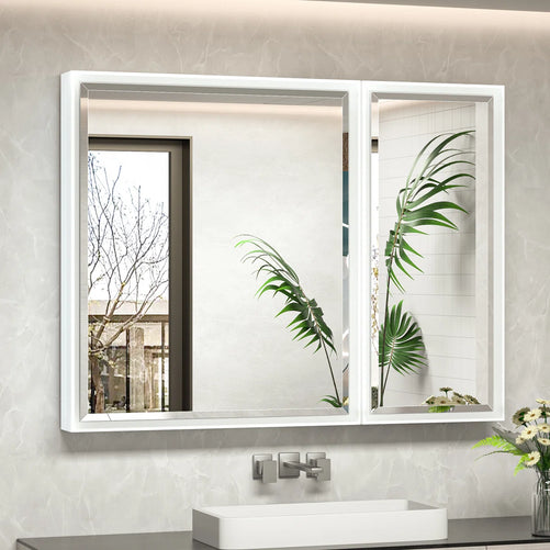 Modern Bathroom Vanity Mirror with Storage – Beveled Metal Frame, Aluminum Alloy Medicine Cabinet with Adjustable Shelves – Ideal for Bathroom, Living room Organization and Stylish Décor
