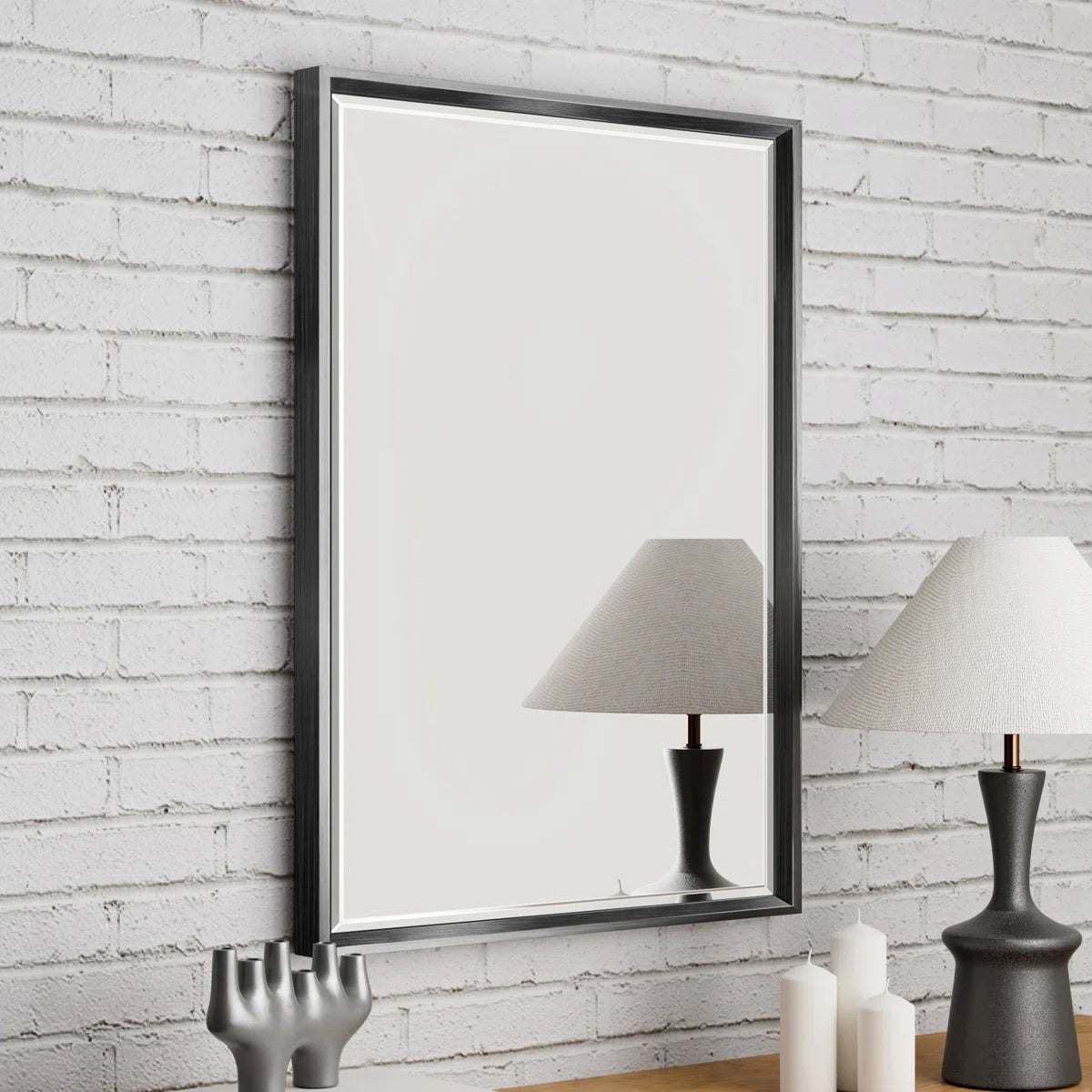 Rectangular Bathroom Vanity Mirror – Framed Wall-Mounted Mirror with Beveled Edge, Decorative Design for Over Sink, Modern Classic Style for Bathroom, Entryway, or Bedroom