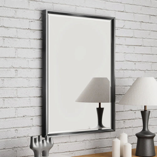 Rectangular Bathroom Vanity Mirror – Framed Wall-Mounted Mirror with Beveled Edge, Decorative Design for Over Sink, Modern Classic Style for Bathroom, Entryway, or Bedroom