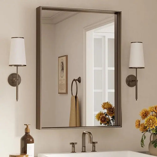 Modern Matte Black Bathroom Mirror – Versatile Mounting