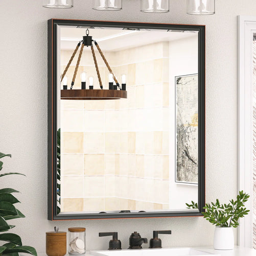 Rectangular Bathroom Vanity Mirror – Framed Wall-Mounted Mirror with Beveled Edge, Decorative Design for Over Sink, Modern Classic Style for Bathroom, Entryway, or Bedroom