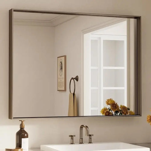 Modern Matte Black Bathroom Mirror – Versatile Mounting