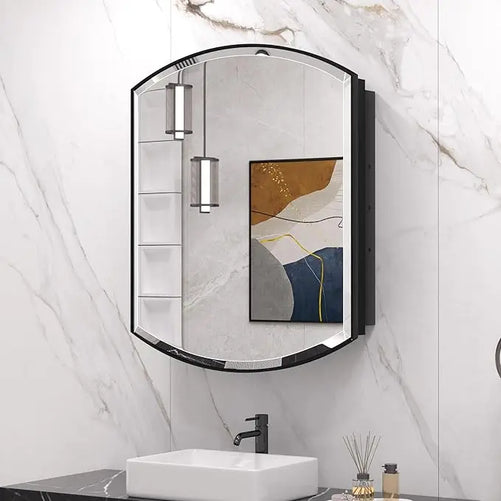 Bathroom Medicine Cabinet with Beveled Mirror – Arched Design, Recessed or Wall-Mounted – Metal Modern Cabinet with Storage – Stylish & Functional Organizer for Bathroom