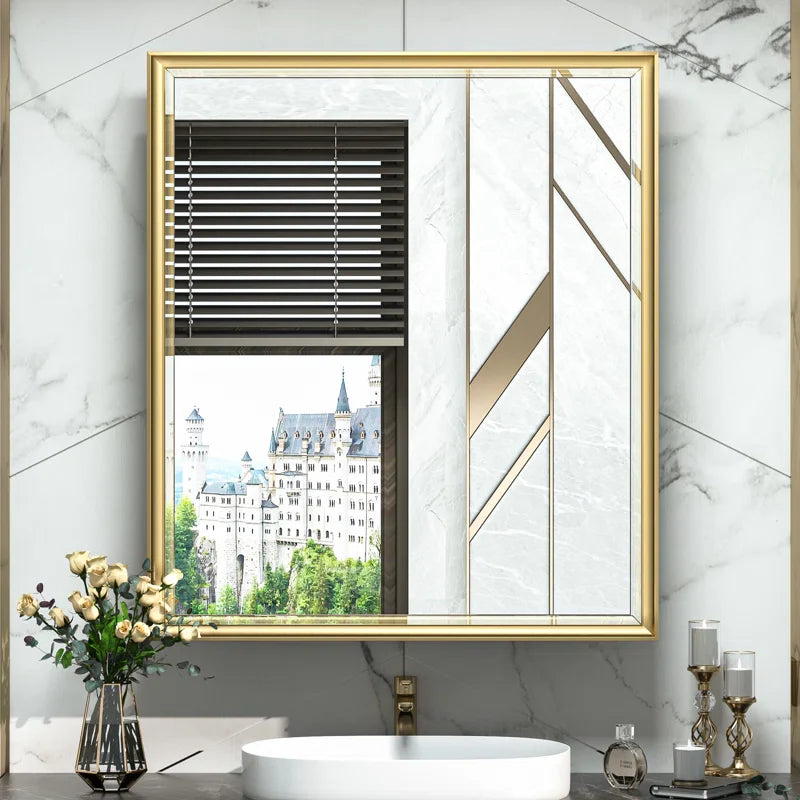 Modern Bathroom Vanity Mirror with Storage – Beveled Metal Frame, Aluminum Alloy Medicine Cabinet with Adjustable Shelves – Ideal for Bathroom, Living room Organization and Stylish Décor