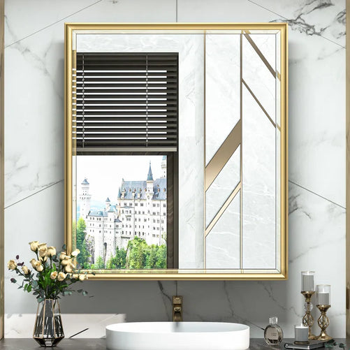 Modern Bathroom Vanity Mirror with Storage – Beveled Metal Frame, Aluminum Alloy Medicine Cabinet with Adjustable Shelves – Ideal for Bathroom, Living room Organization and Stylish Décor