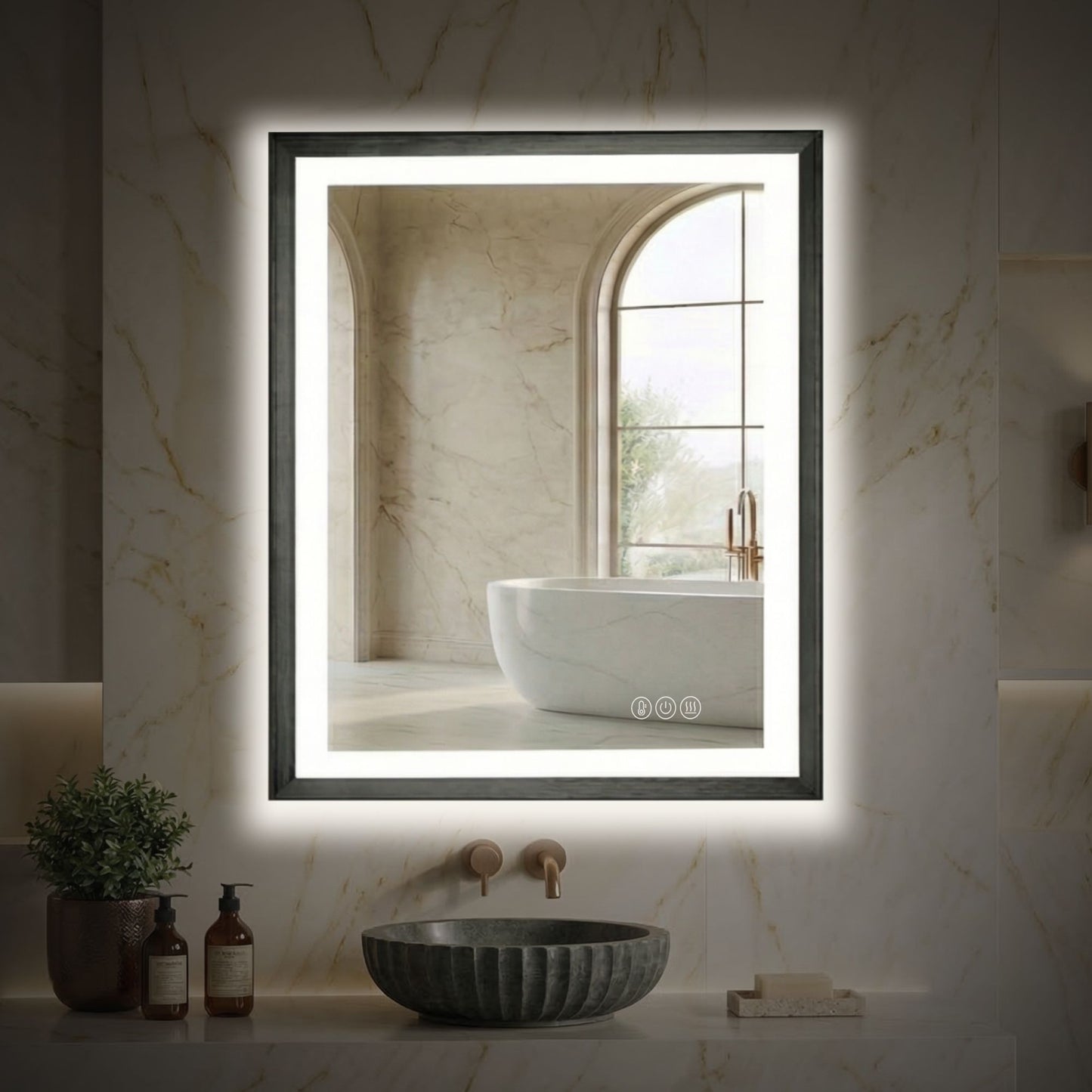 Sleek LED Vanity Mirror – Beveled Edge, 3-Color Dimming, Anti-Fog