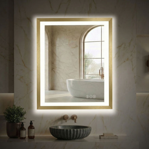 Sleek LED Vanity Mirror – Beveled Edge, 3-Color Dimming, Anti-Fog