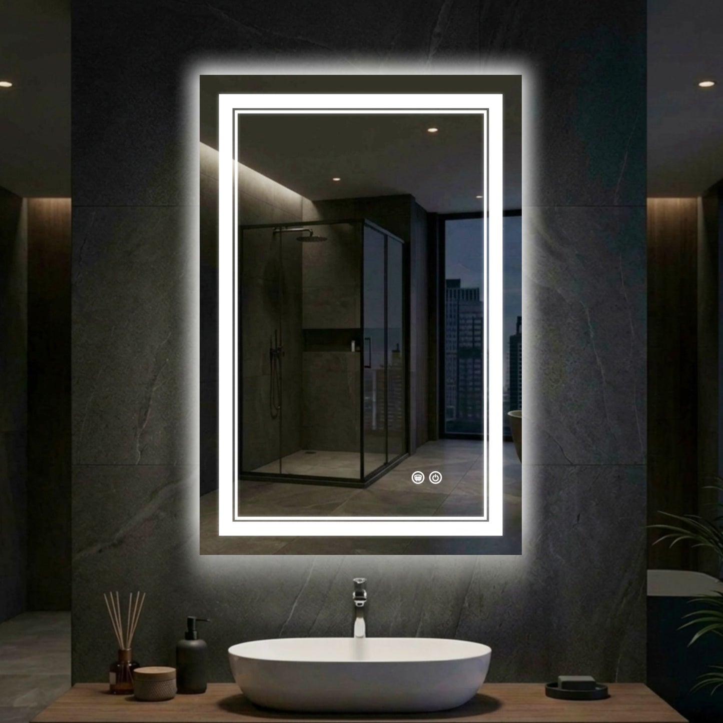 Dimmable Double LED Bathroom Mirror – Front & Backlit, Anti-Fog