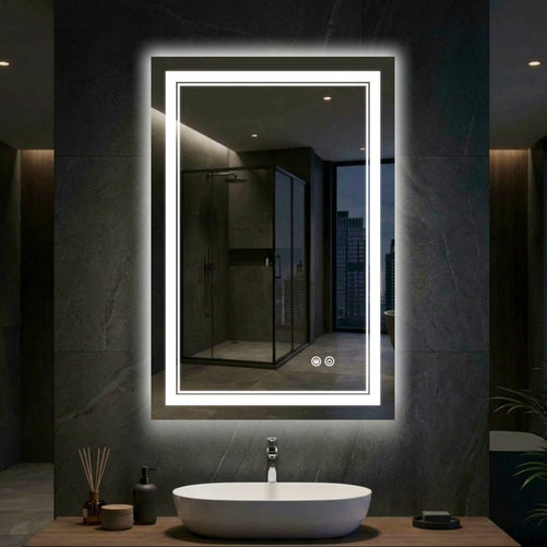 Dimmable Double LED Bathroom Mirror – Front & Backlit, Anti-Fog
