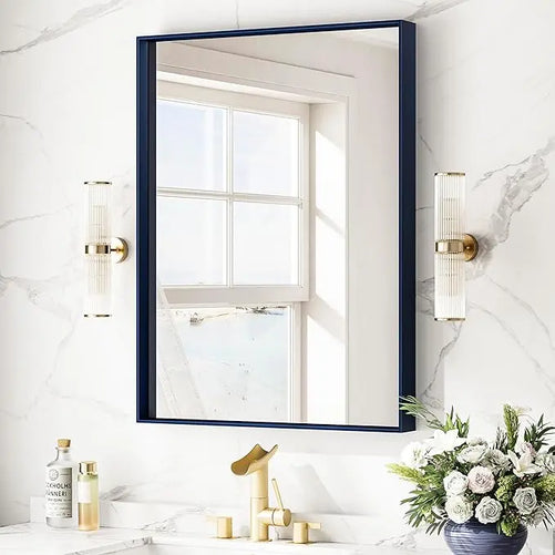 Modern Matte Black Bathroom Mirror – Versatile Mounting