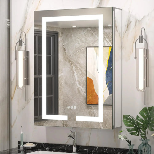 Modern Bathroom Vanity Mirror with Storage – Beveled Metal Frame, Aluminum Alloy Medicine Cabinet with Adjustable Shelves – Ideal for Bathroom Organization and Stylish Décor