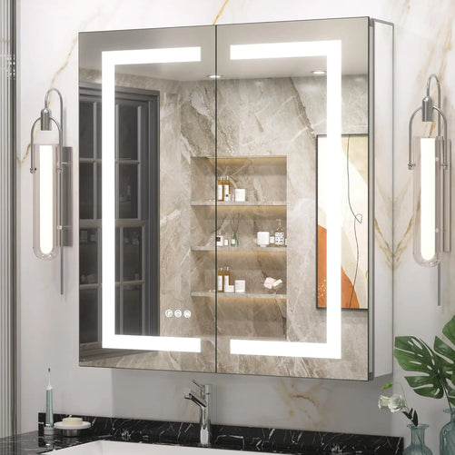 Modern Bathroom Vanity Mirror with Storage – Beveled Metal Frame, Aluminum Alloy Medicine Cabinet with Adjustable Shelves – Ideal for Bathroom Organization and Stylish Décor