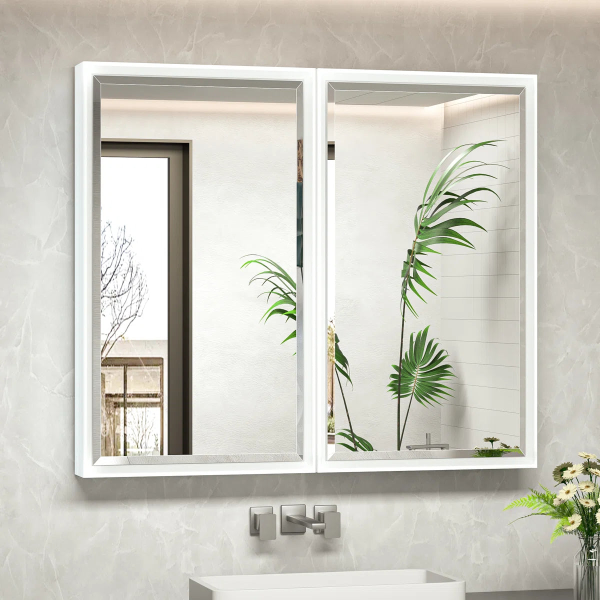 Modern Bathroom Vanity Mirror with Storage – Beveled Metal Frame, Aluminum Alloy Medicine Cabinet with Adjustable Shelves – Ideal for Bathroom, Living room Organization and Stylish Décor