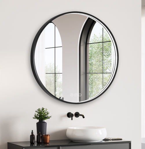 LED Round Bathroom Mirror – 3 Color Modes, Dimmable, Anti-Fog, Modern Design
