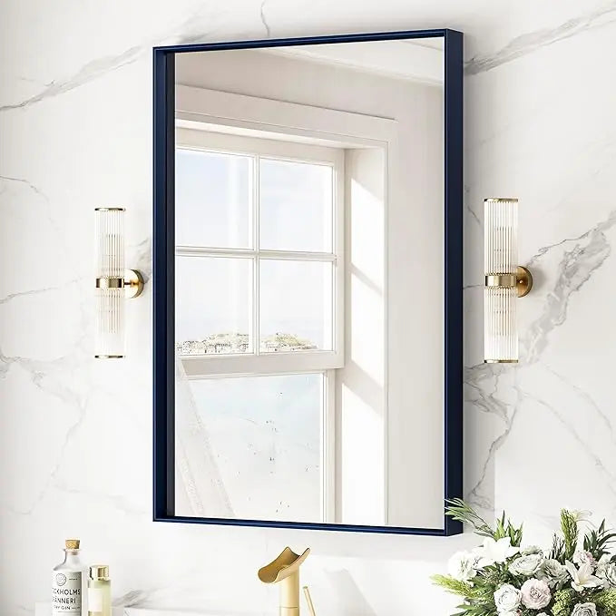 Modern Matte Black Bathroom Mirror – Versatile Mounting