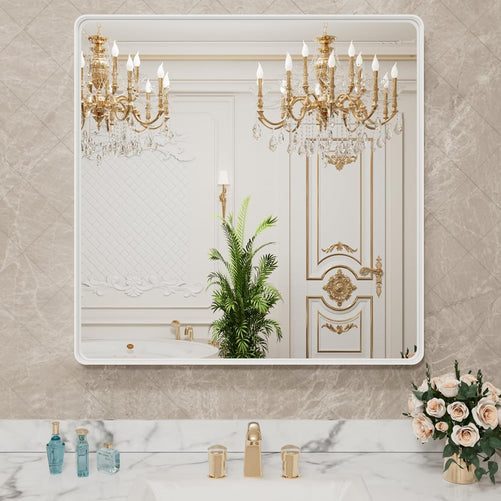 Aluminum Framed Bathroom Vanity Mirror – HD Tempered Glass Wall-Mounted Design, Ideal for Over-the-Sink Use, Supports Horizontal/Vertical Installation for Modern Décor