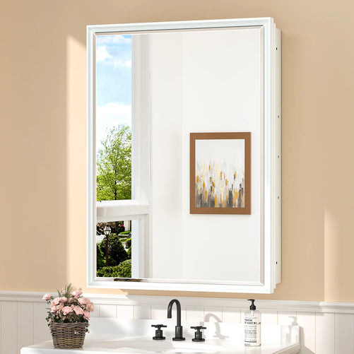 Modern Bathroom Vanity Mirror with Storage – Beveled Metal Frame, Aluminum Alloy Medicine Cabinet with Adjustable Shelves – Ideal for Bathroom, Living room Organization and Stylish Décor