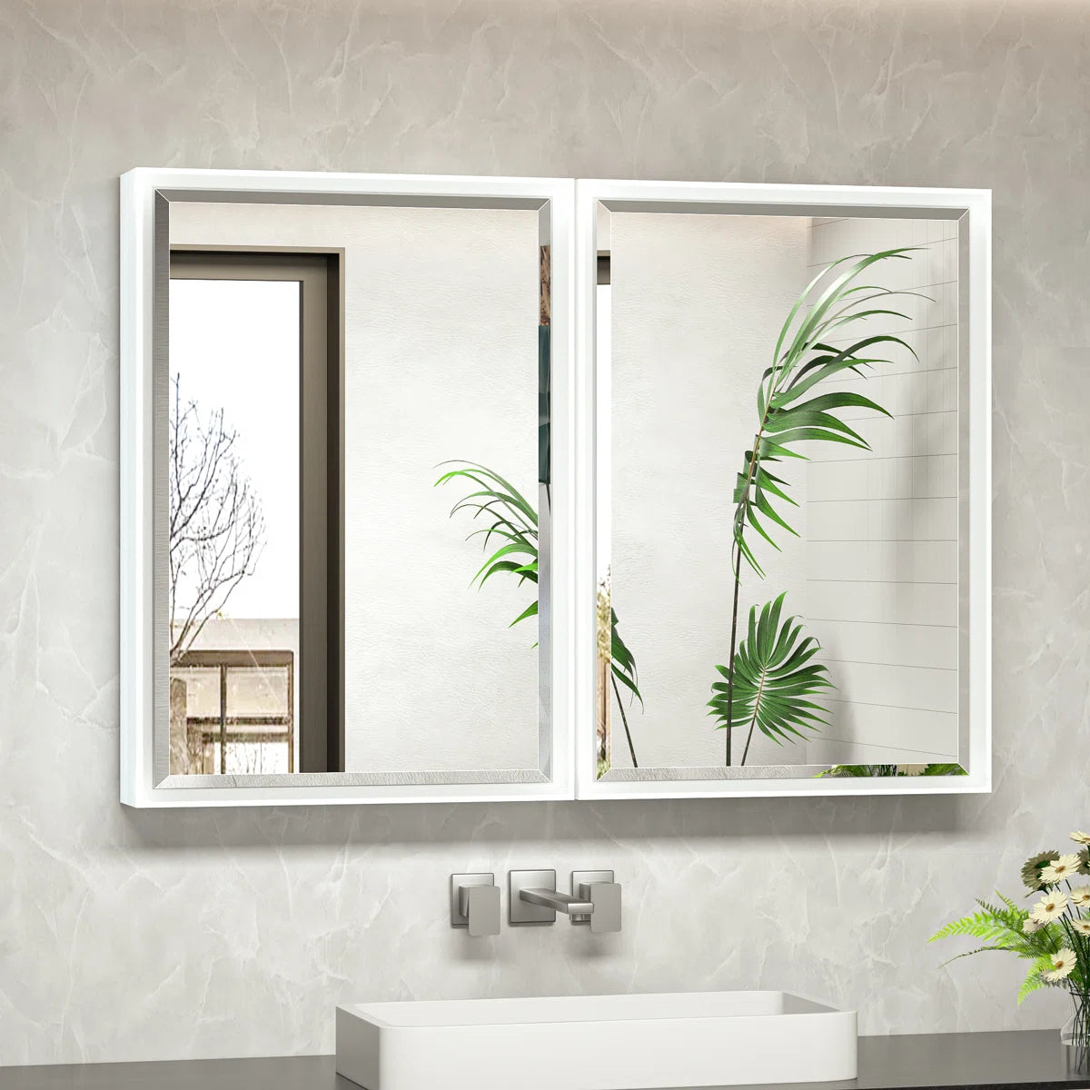 Modern Bathroom Vanity Mirror with Storage – Beveled Metal Frame, Aluminum Alloy Medicine Cabinet with Adjustable Shelves – Ideal for Bathroom, Living room Organization and Stylish Décor