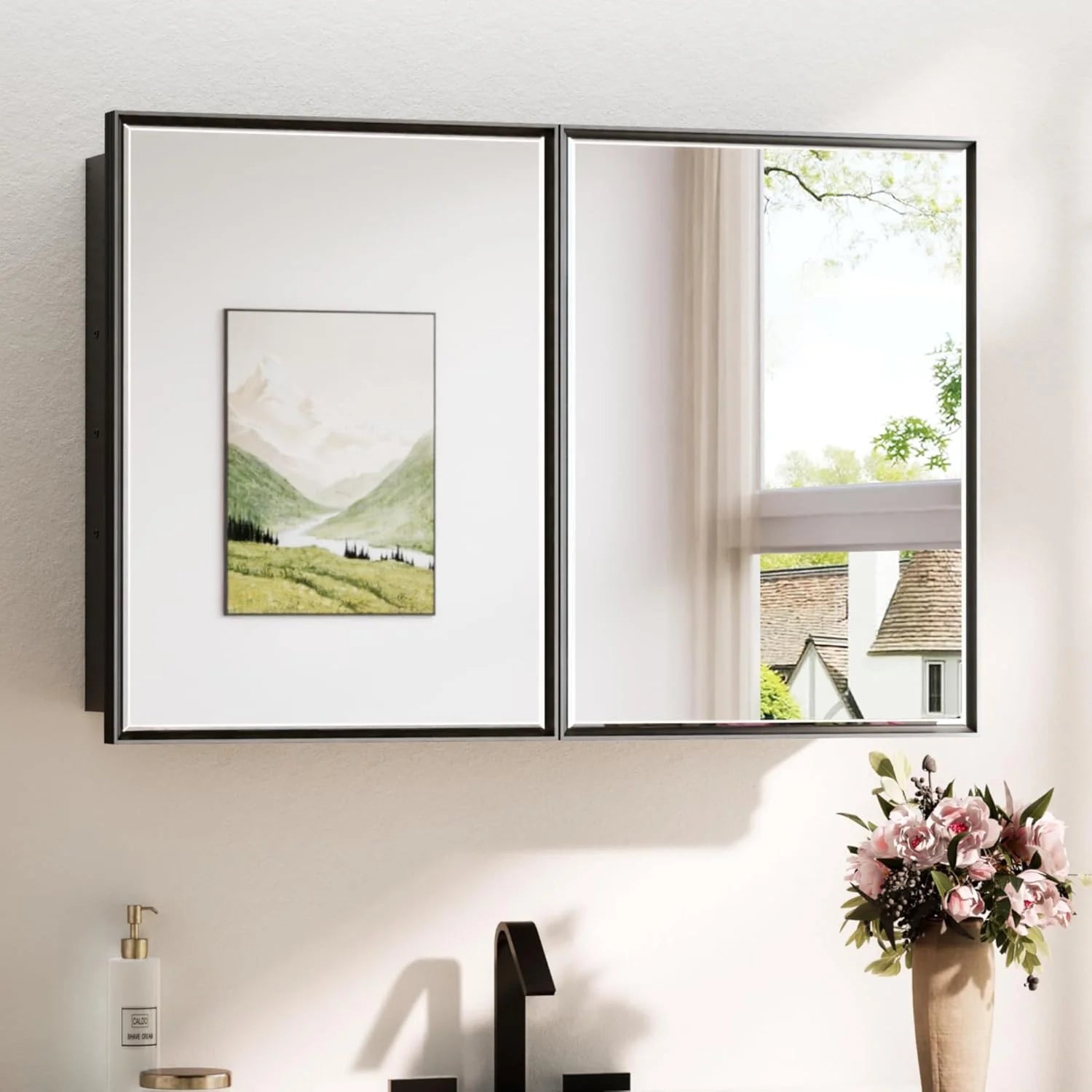 Modern Bathroom Vanity Mirror with Storage – Beveled Metal Frame, Aluminum Alloy Medicine Cabinet with Adjustable Shelves – Ideal for Bathroom, Living room Organization and Stylish Décor