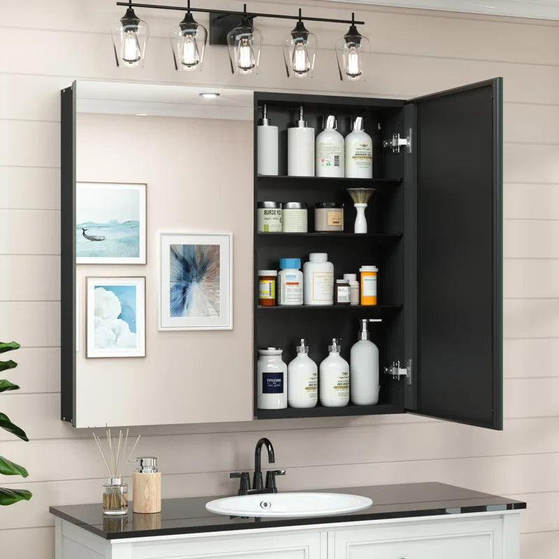 Sleek Medicine Cabinet Mirror with Storage – Aluminum, Tempered Glass, Adjustable Shelves, Surface Mount/Recessed – Modern Farmhouse Style for Bathroom Vanity, Bedroom, and More
