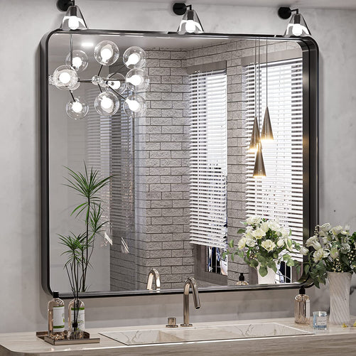 Framed Bathroom Wall Mirror with Non-Rusting Aluminum Alloy in Brushed Metal Finish – Stylish Modern Farmhouse Design for Bedroom, Living Room, or Bathroom